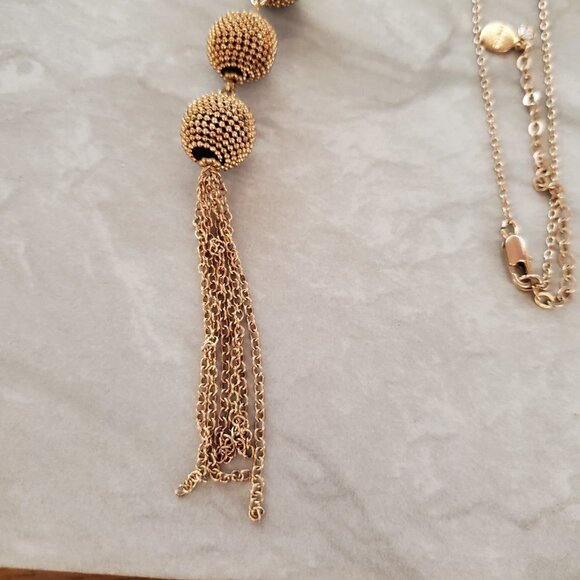 ✨ Chico's Gold Beaded Ball Chain Tassel Pendant Necklace ✨ - Picture 2 of 8